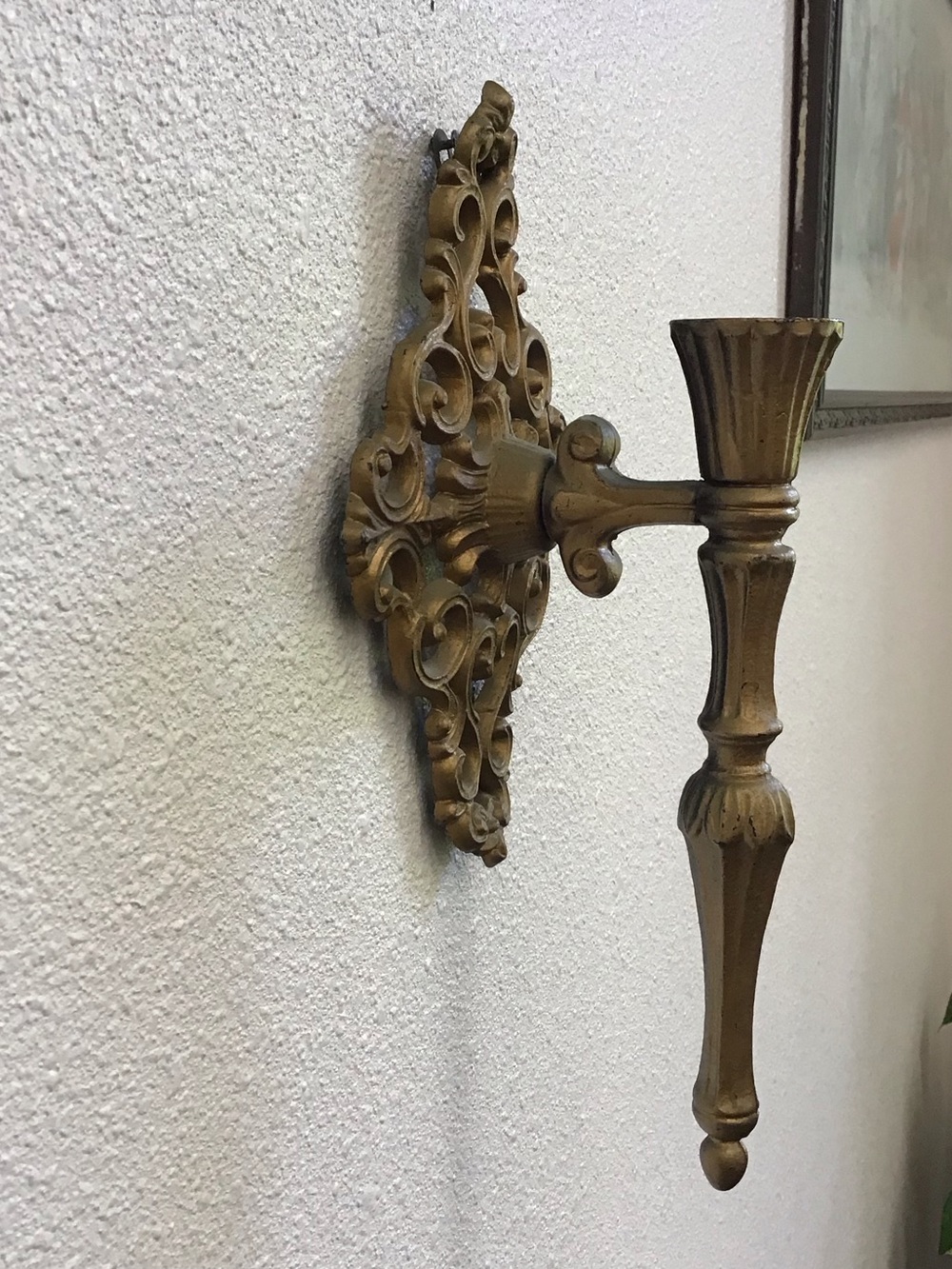 Vintage Hollywood Regency Metal Gold Candle Wall Sconces